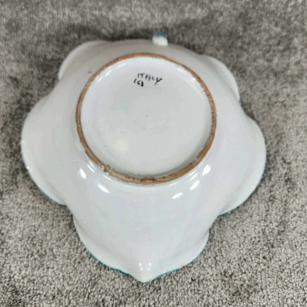 Vintage‎ Italian Hand Painted Pottery Floral Leaf Shaped Bowl Ceramic Dish